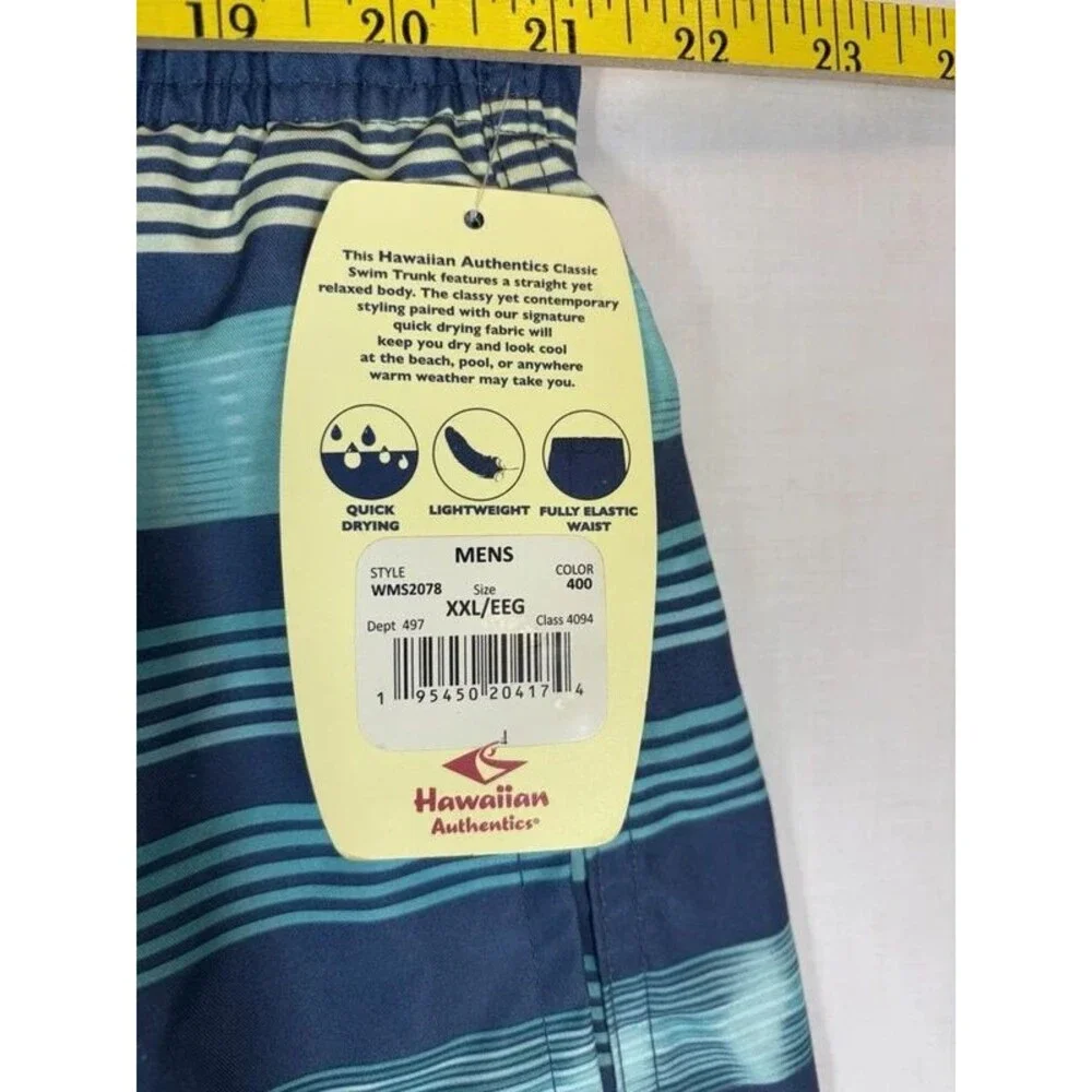 Hawaiian Authentics UPF50 Classic Swim Trunks Lined Blue Stripe Men’s XXL NWT